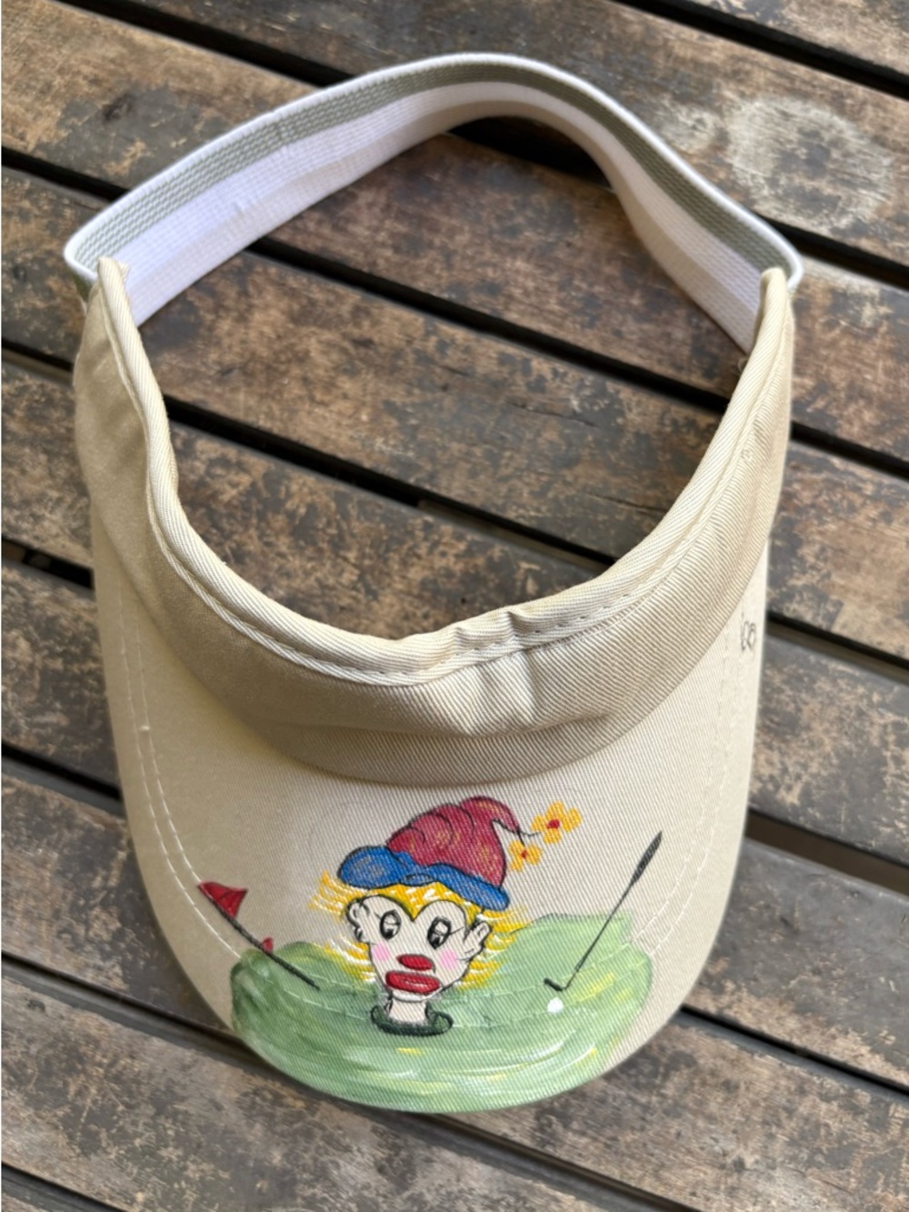 Women’s Faded Glory Visor with hand-painted circus/golf theme